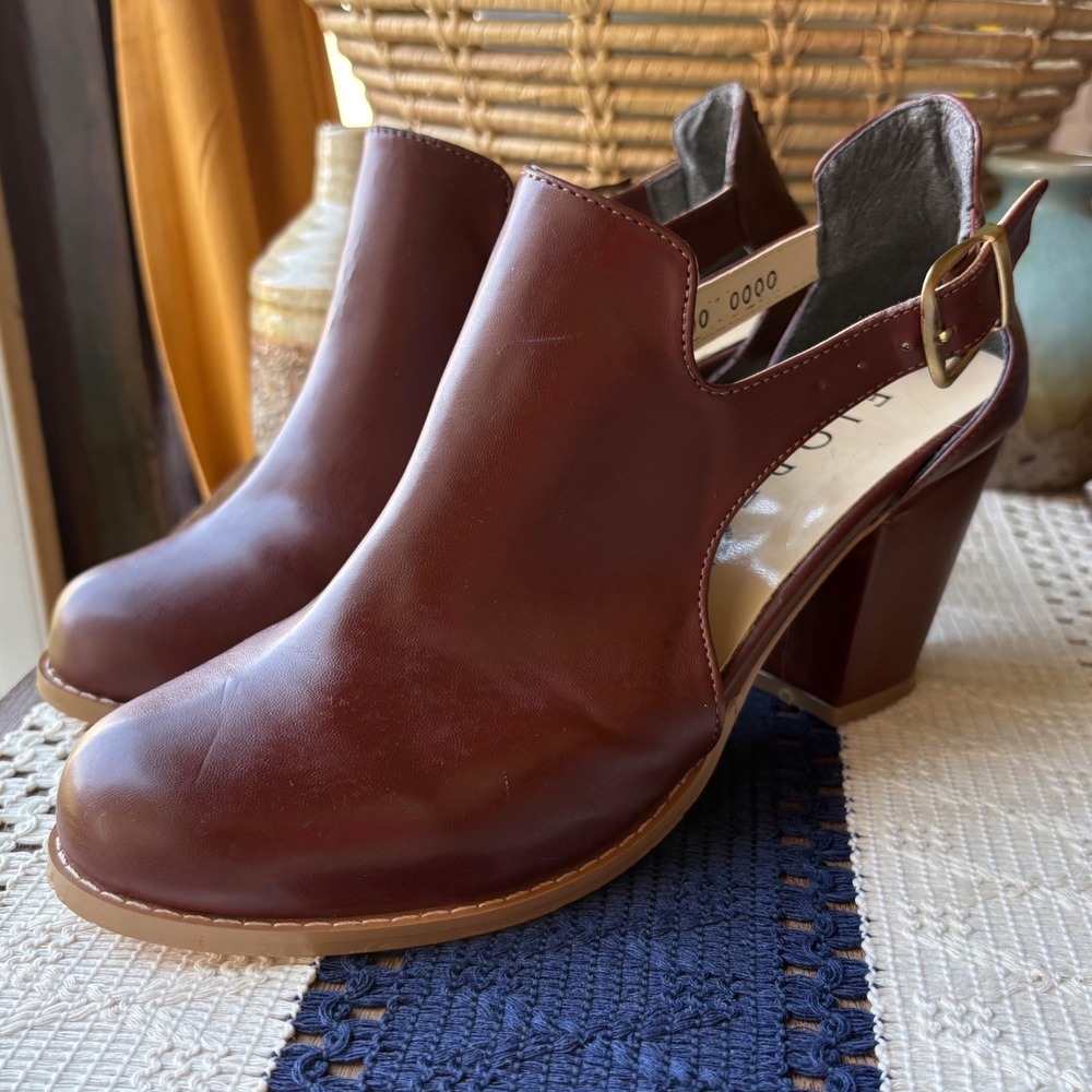 Fiore Women Burgundy Brown Slingback Block Heel Shooties Round Toe Size 250 8